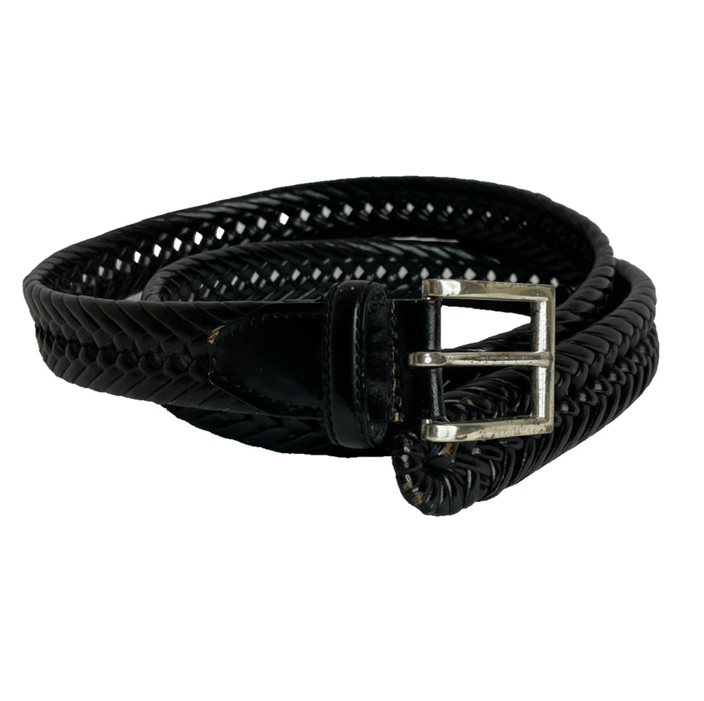 Men's 44" Unbranded Black Woven Bondede Leather Belt Silver Buckle